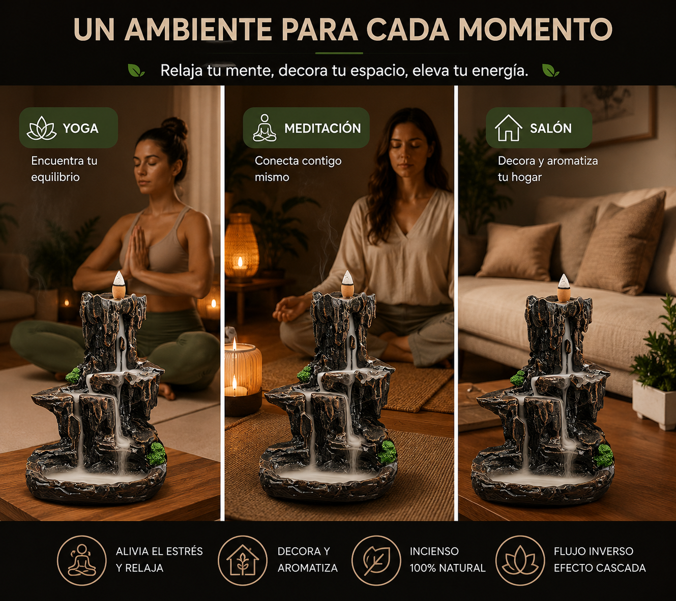 Quemador Incienso Efecto Cascada "Montaña"
