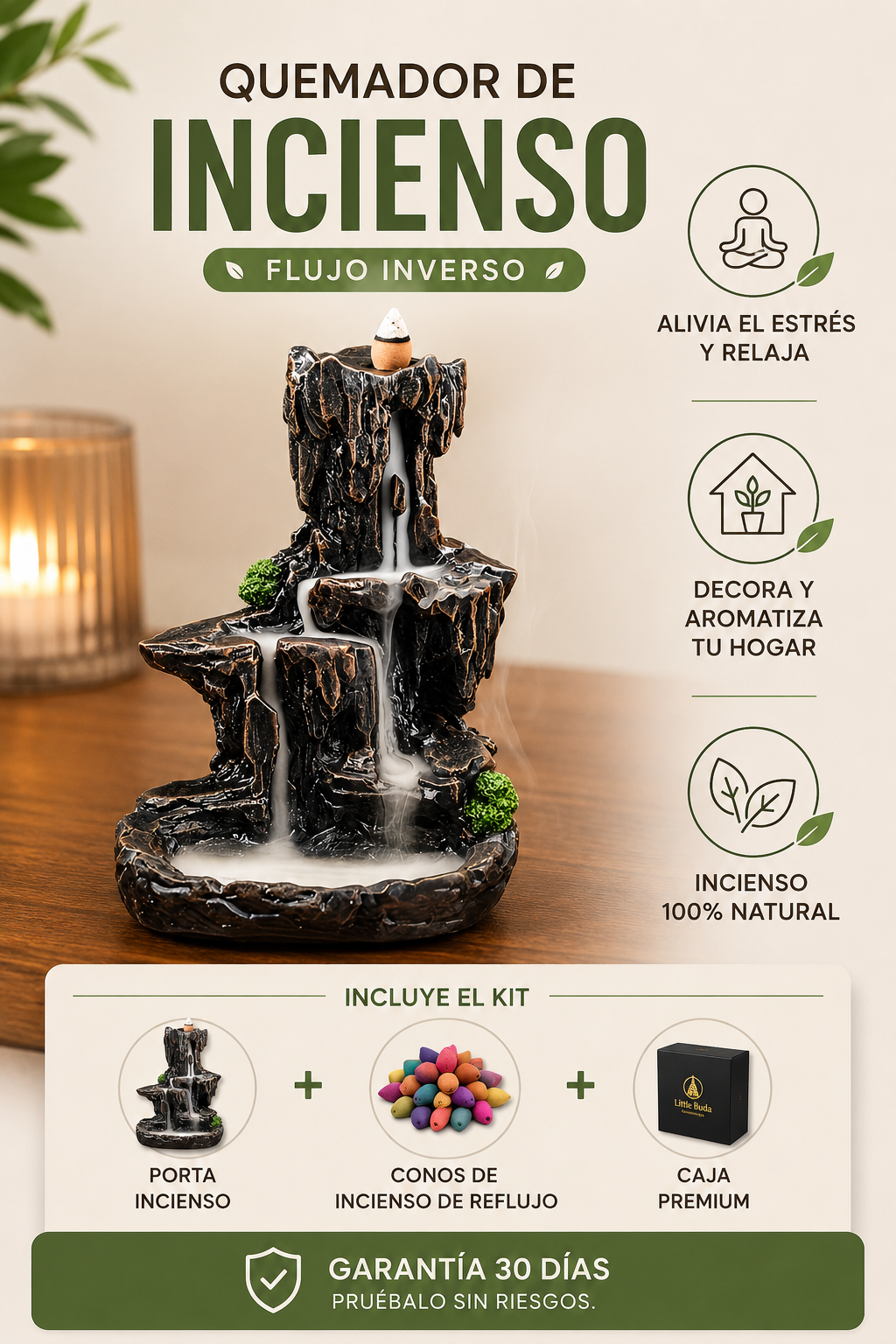Quemador Incienso Efecto Cascada "Montaña"